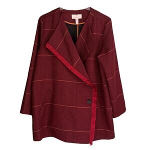 Laurie Felt Los Angeles Zoe Burgundy Plaid Wrap Coat US M